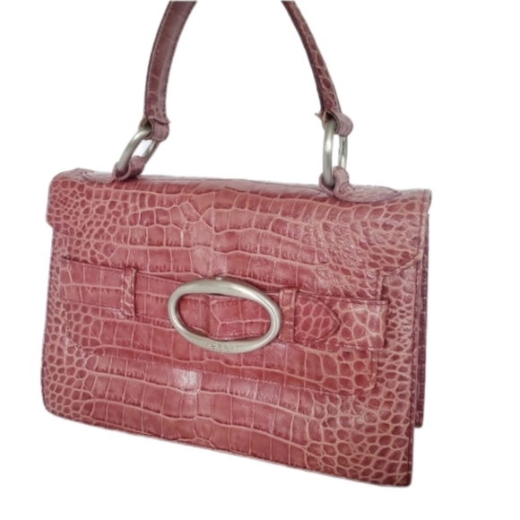 Tosca Blue Flap Croc Embossed Leather Handbag - Picture 2 of 9